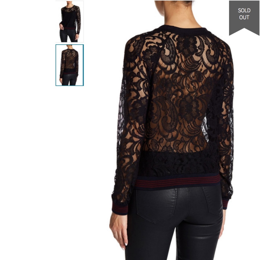 Harlowe & Graham Contrast Trim Lace Sweatshirt